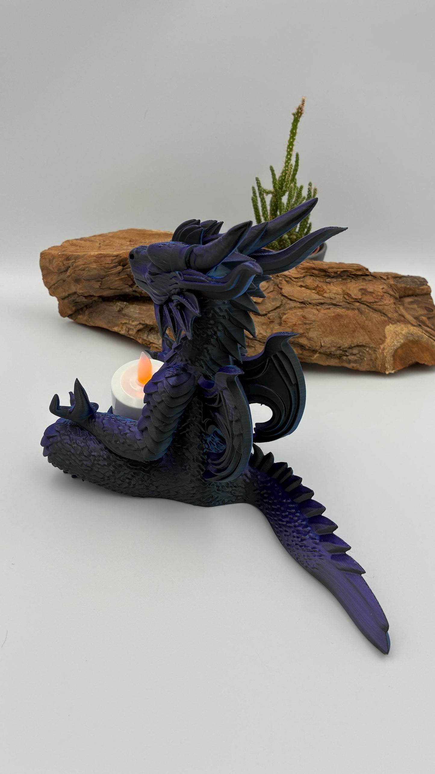 Mystischer meditierender Drache – 3D-gedruckter LED-Teelichthalter / Fantasy-Deko – handgemacht in Wunschfarbe