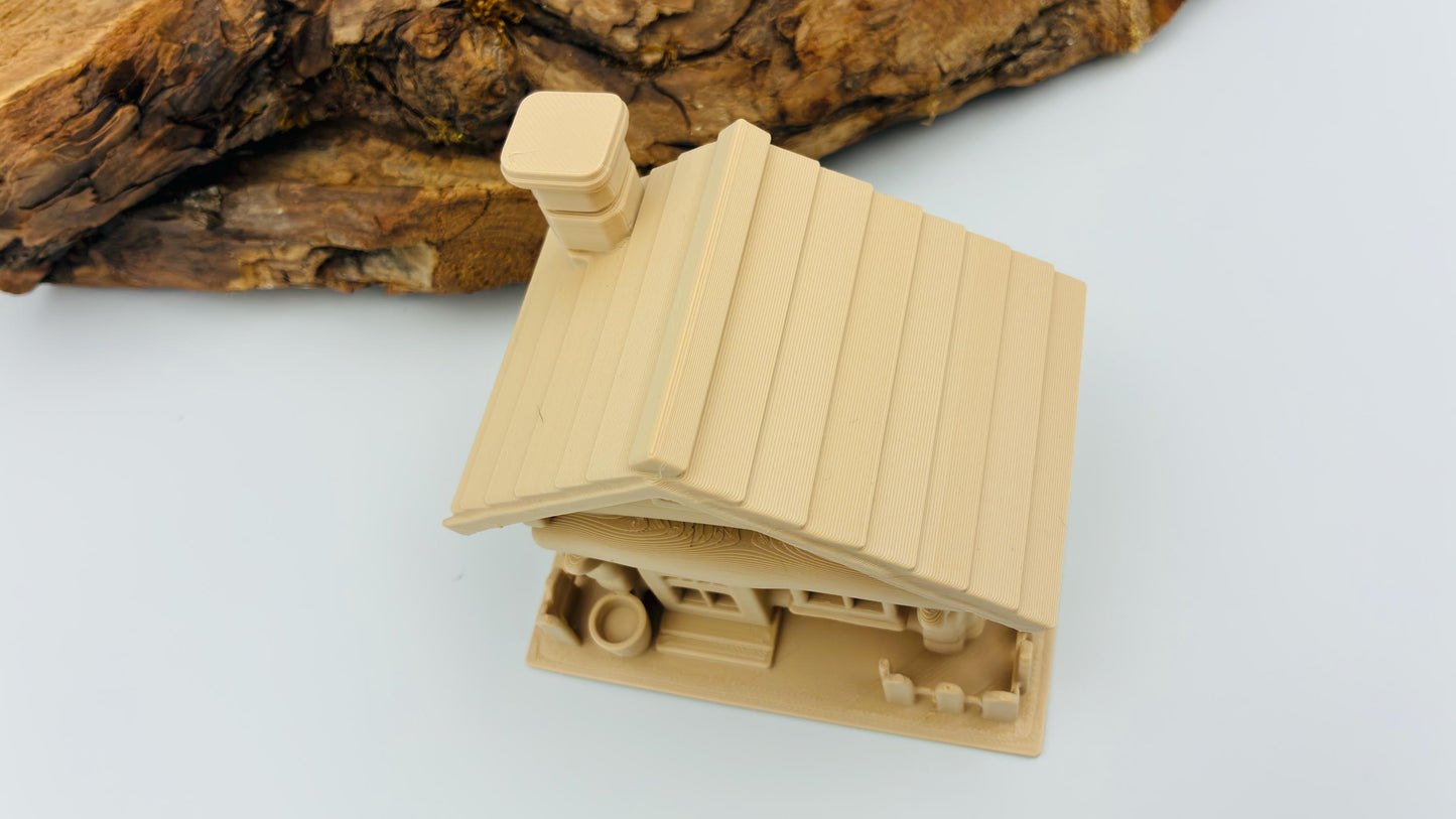 Rustikales 3D-gedrucktes Blockhaus mit LED-Teelicht-Halter – Miniatur Chalet, Wunschfarbe, Wichtelhaus