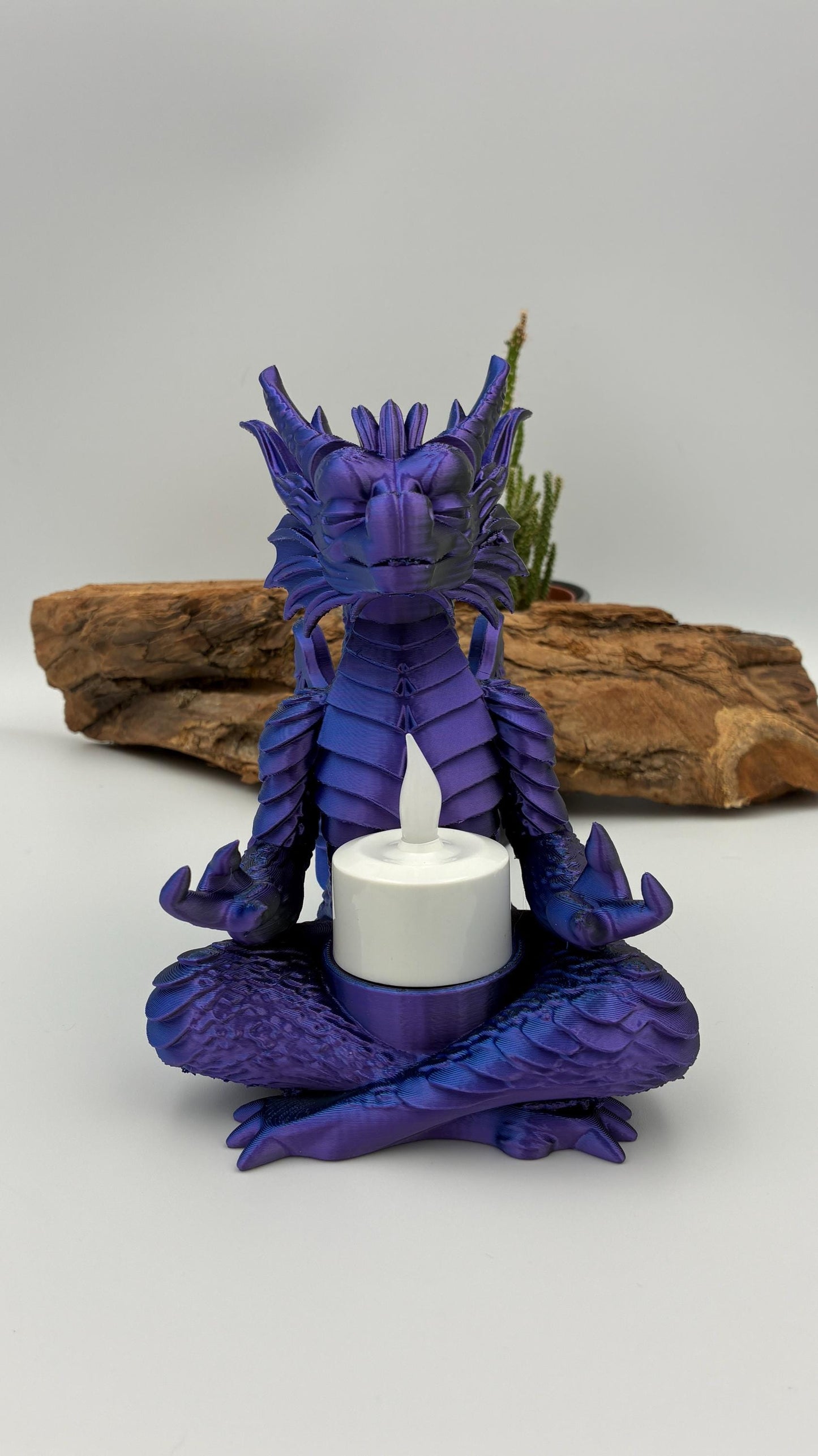 Mystischer meditierender Drache – 3D-gedruckter LED-Teelichthalter / Fantasy-Deko – handgemacht in Wunschfarbe