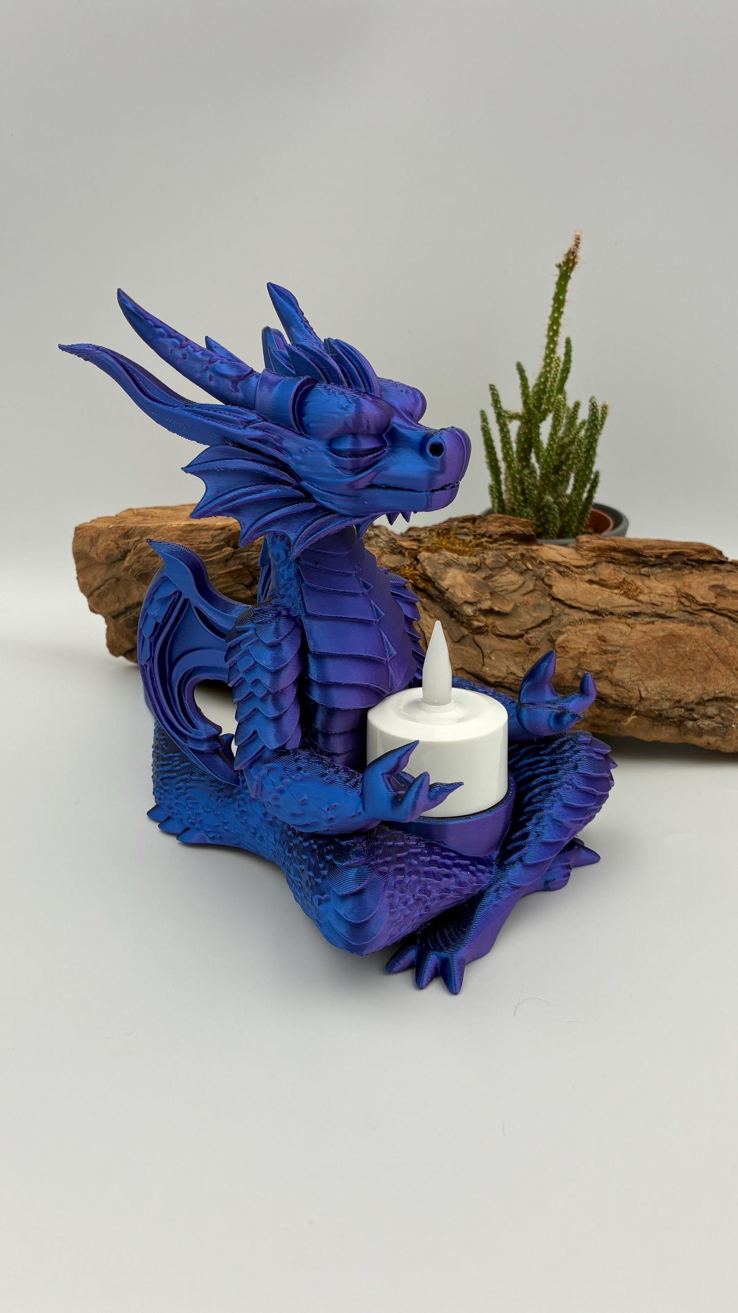 Mystischer meditierender Drache – 3D-gedruckter LED-Teelichthalter / Fantasy-Deko – handgemacht in Wunschfarbe