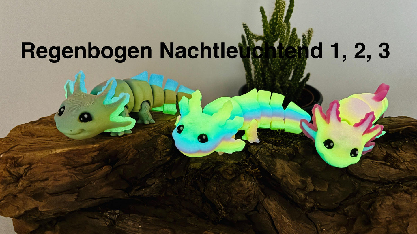 Flexibler Axolotl 3D-Druck Schlüsselanhänger – Leuchtet im Dunkeln, Mehrfarbig, Handgefertigtes Geschenk