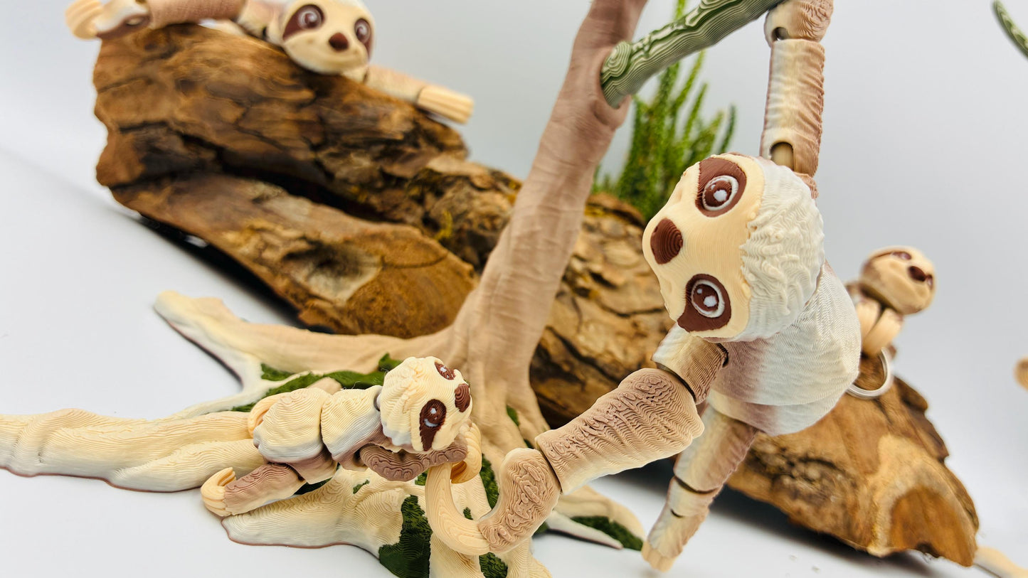 3D-gedrucktes bewegliches Baby Faultier – optional mit Baum oder Weihnachtsmütze