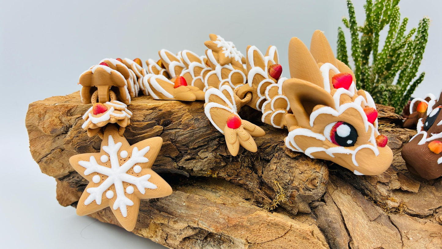 5.) Beweglicher Baby-Lebkuchendrache – Handgemachte süße Weihnachtsdekoration, Geschenk für Fantasy- und Drachenliebhaber