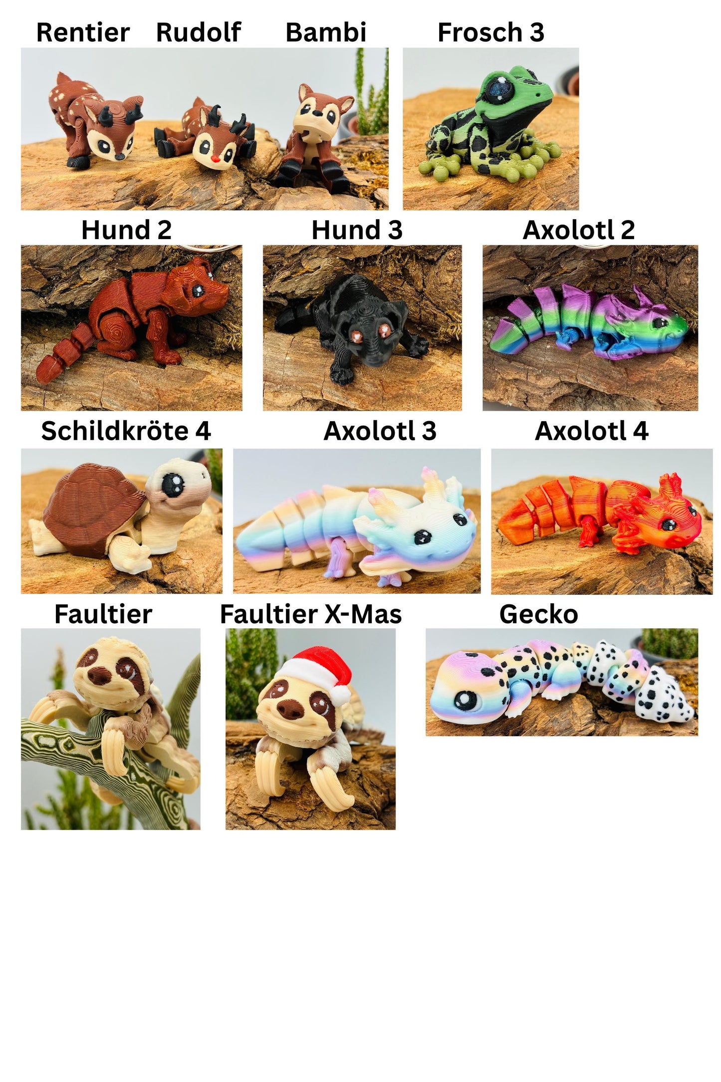 2.) 3D-gedruckte Mini-Tierchen ("Yordelz" 3,5–6,5 cm) – Wähle dein Set oder lass dich überraschen! Wichtel Tiere Adventskalender Füllung