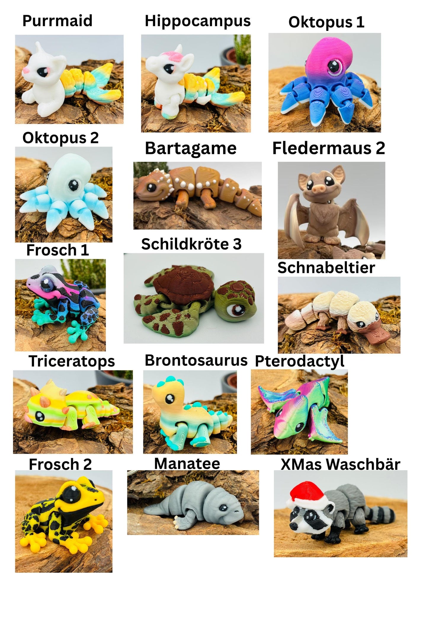 2.) 3D-gedruckte Mini-Tierchen ("Yordelz" 3,5–6,5 cm) – Wähle dein Set oder lass dich überraschen! Wichtel Tiere Adventskalender Füllung