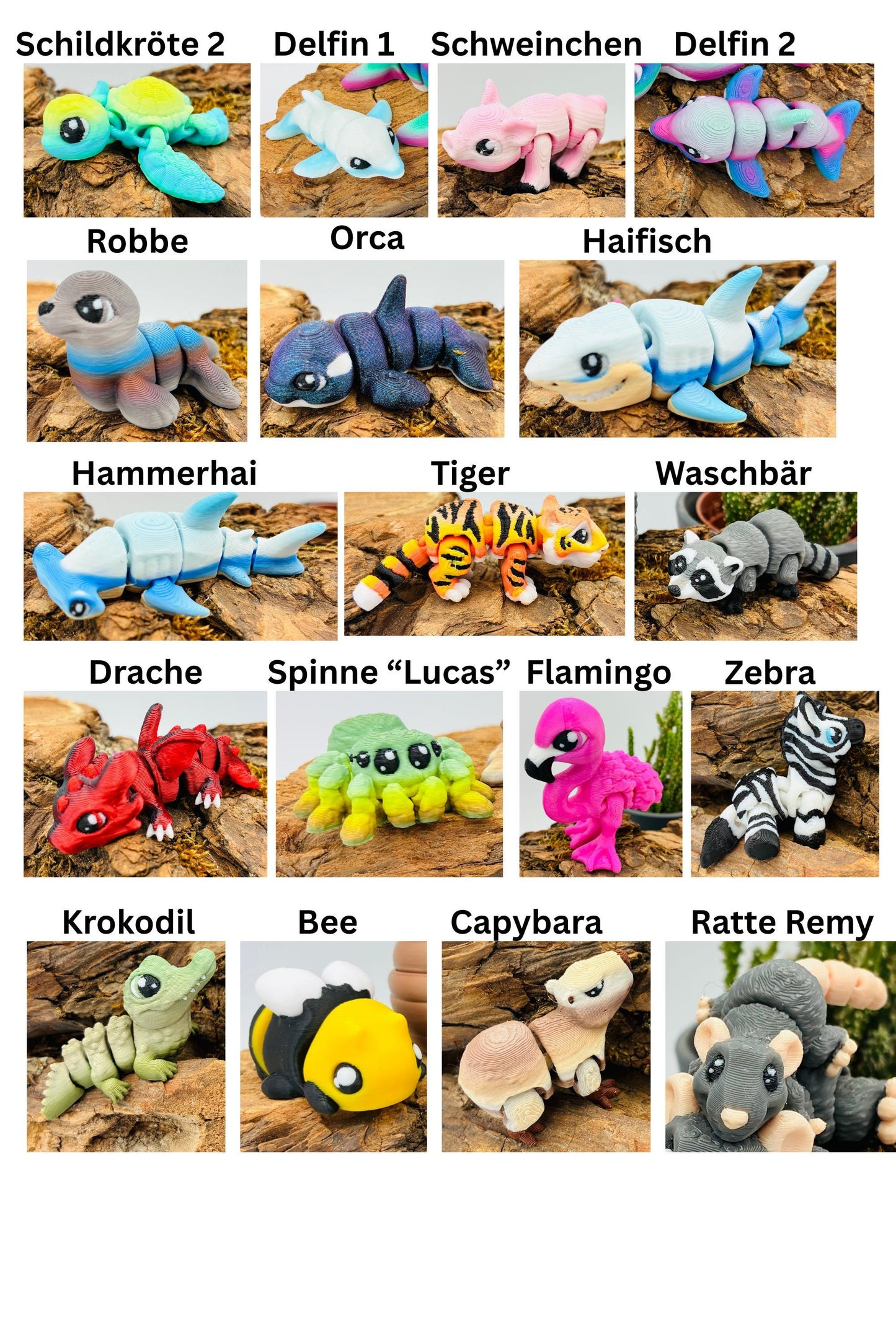 2.) 3D-gedruckte Mini-Tierchen ("Yordelz" 3,5–6,5 cm) – Wähle dein Set oder lass dich überraschen! Wichtel Tiere Adventskalender Füllung