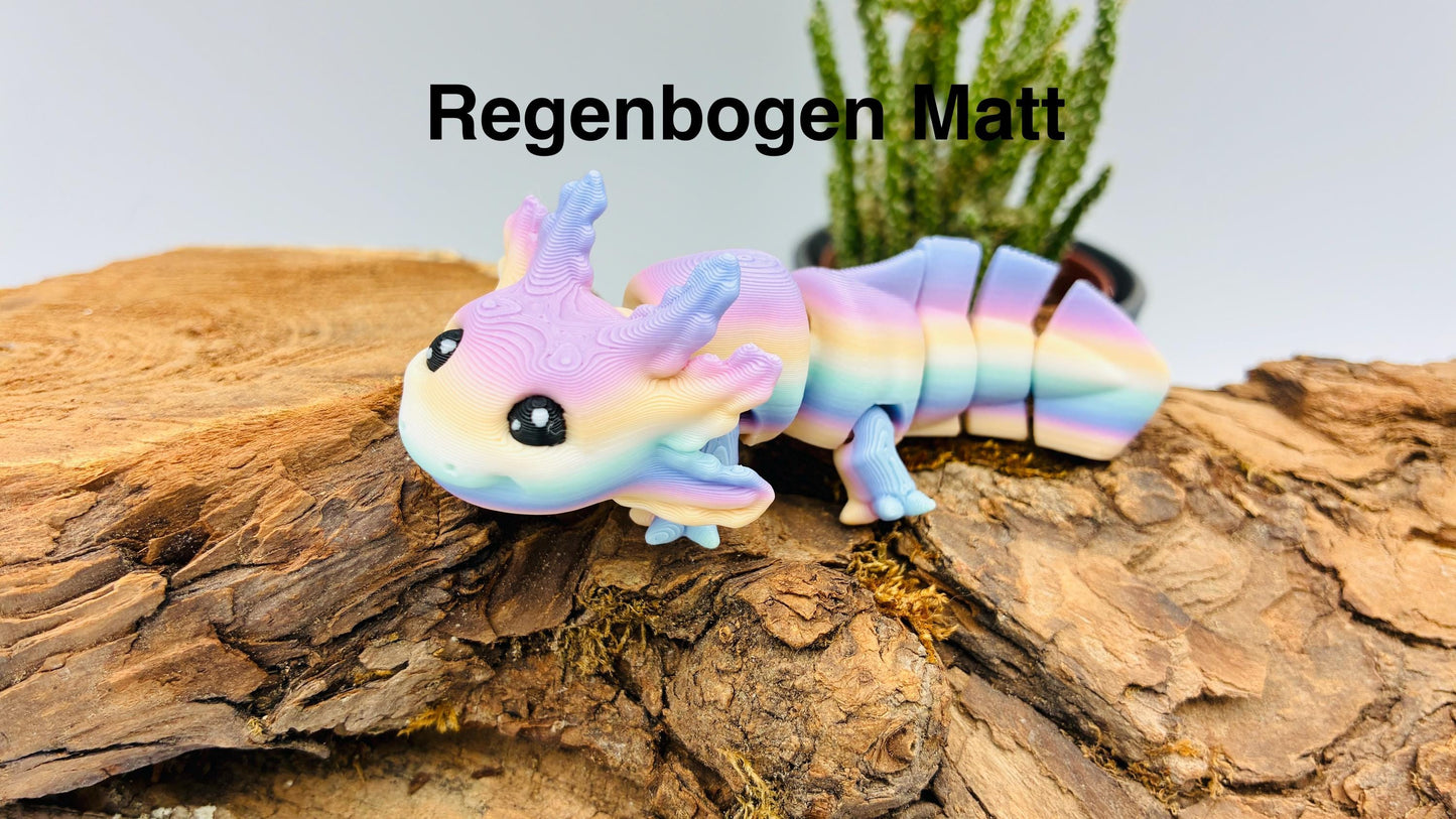 Flexibler Axolotl 3D-Druck Schlüsselanhänger – Leuchtet im Dunkeln, Mehrfarbig, Handgefertigtes Geschenk
