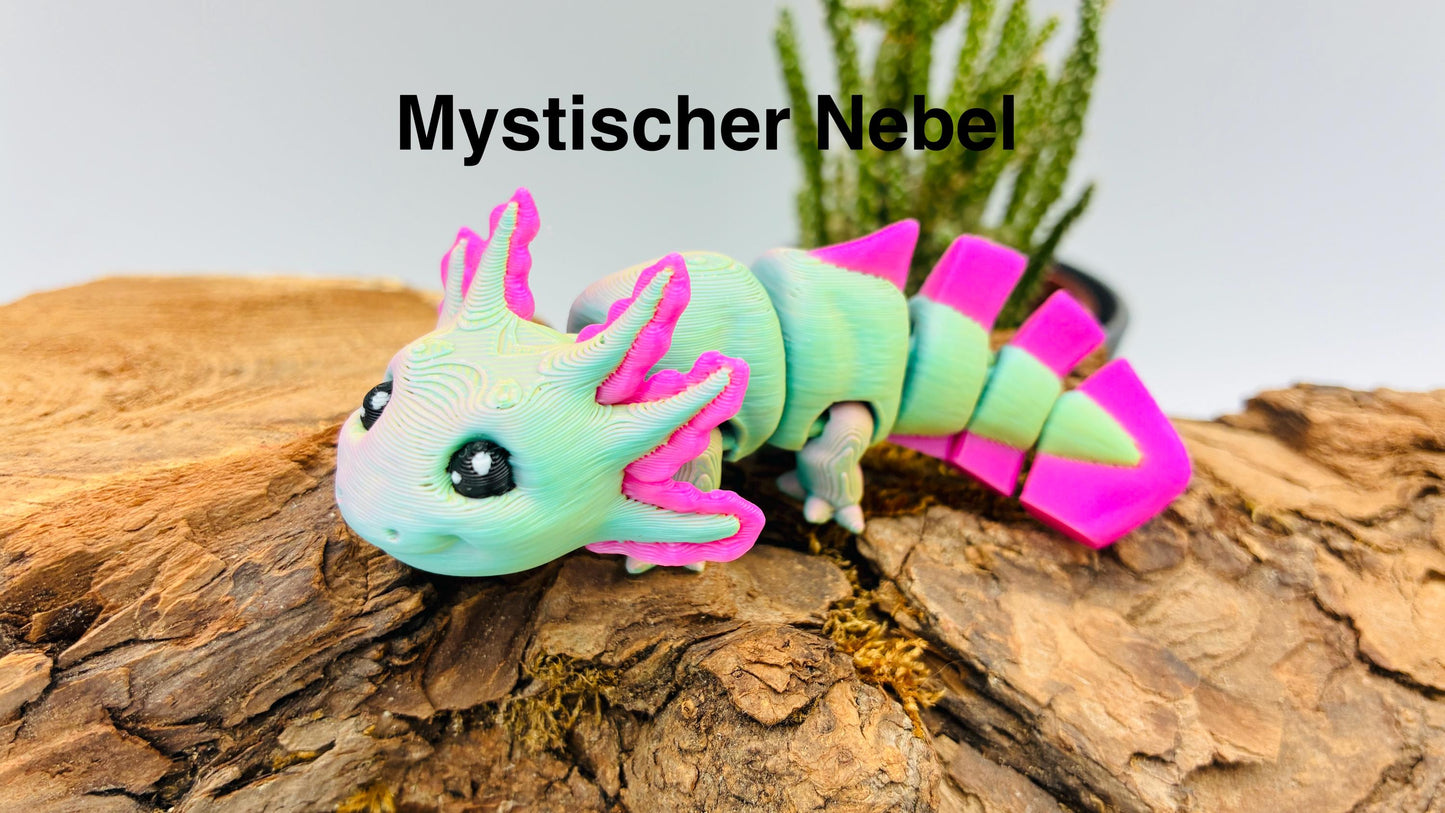 Flexibler Axolotl 3D-Druck Schlüsselanhänger – Leuchtet im Dunkeln, Mehrfarbig, Handgefertigtes Geschenk