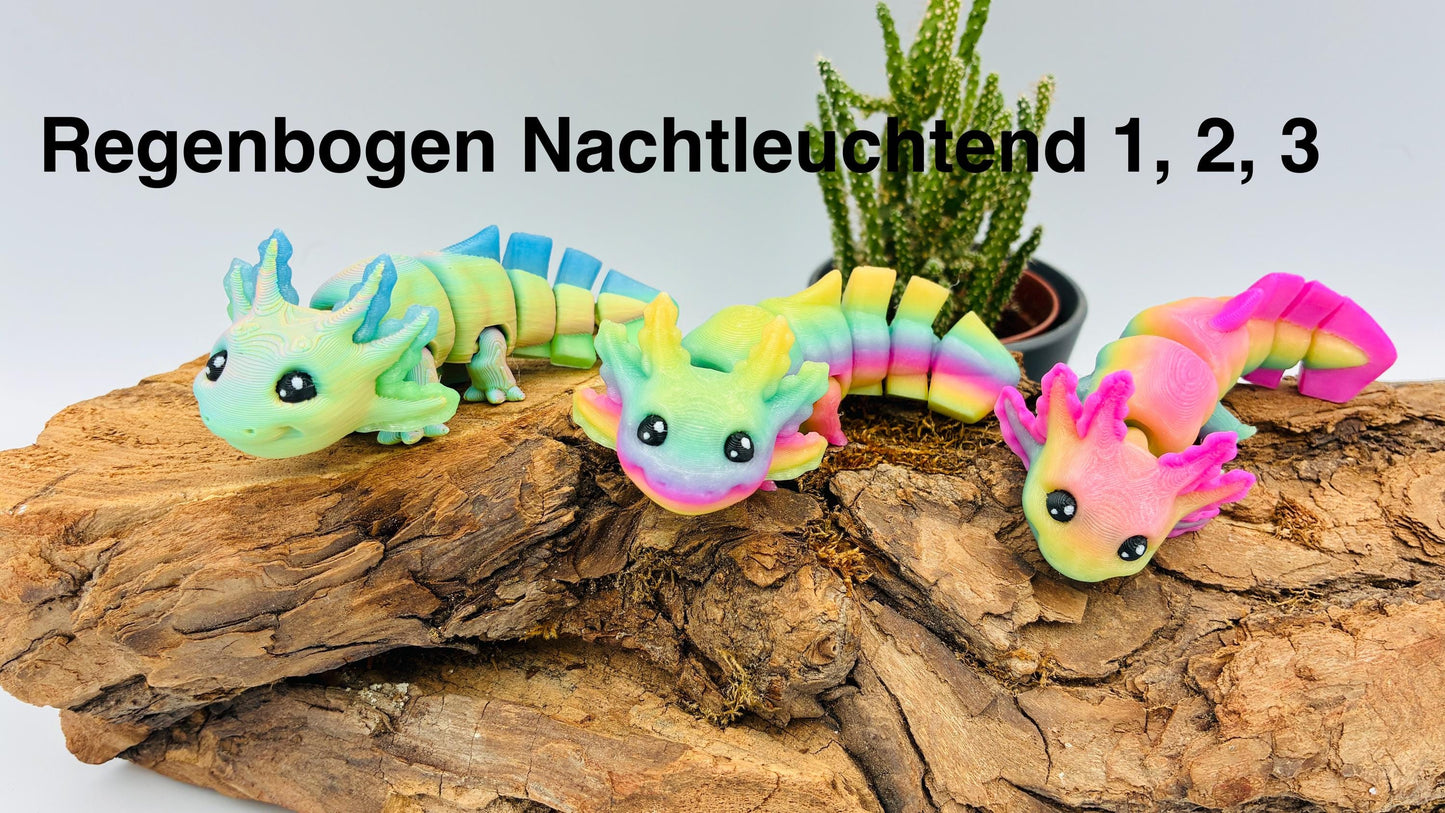 Flexibler Axolotl 3D-Druck Schlüsselanhänger – Leuchtet im Dunkeln, Mehrfarbig, Handgefertigtes Geschenk