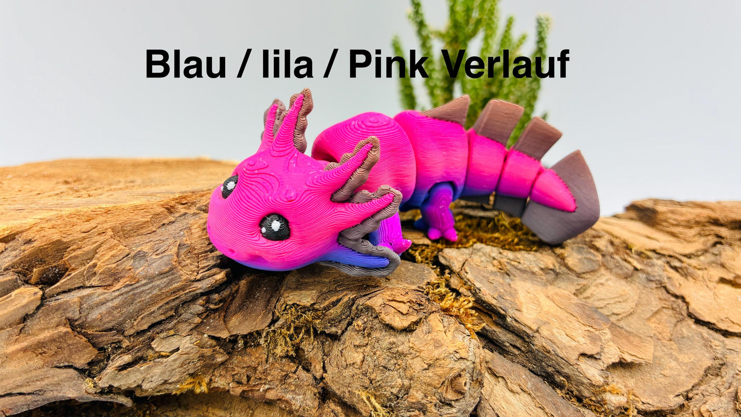 Flexibler Axolotl 3D-Druck Schlüsselanhänger – Leuchtet im Dunkeln, Mehrfarbig, Handgefertigtes Geschenk