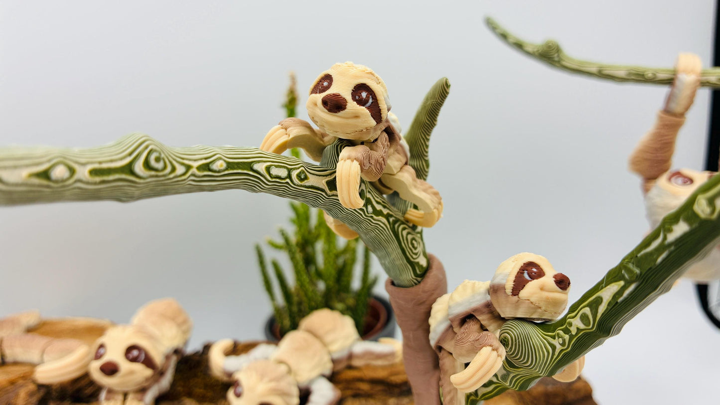 3D-gedrucktes bewegliches Baby Faultier – optional mit Baum oder Weihnachtsmütze