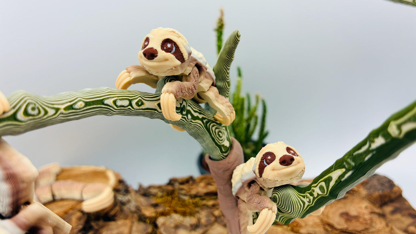 3D-gedrucktes bewegliches Baby Faultier – optional mit Baum oder Weihnachtsmütze