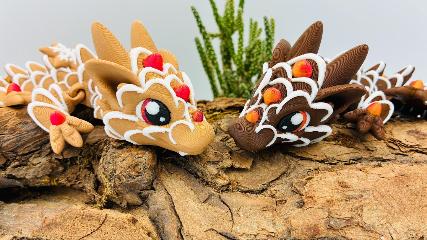 5.) Beweglicher Baby-Lebkuchendrache – Handgemachte süße Weihnachtsdekoration, Geschenk für Fantasy- und Drachenliebhaber
