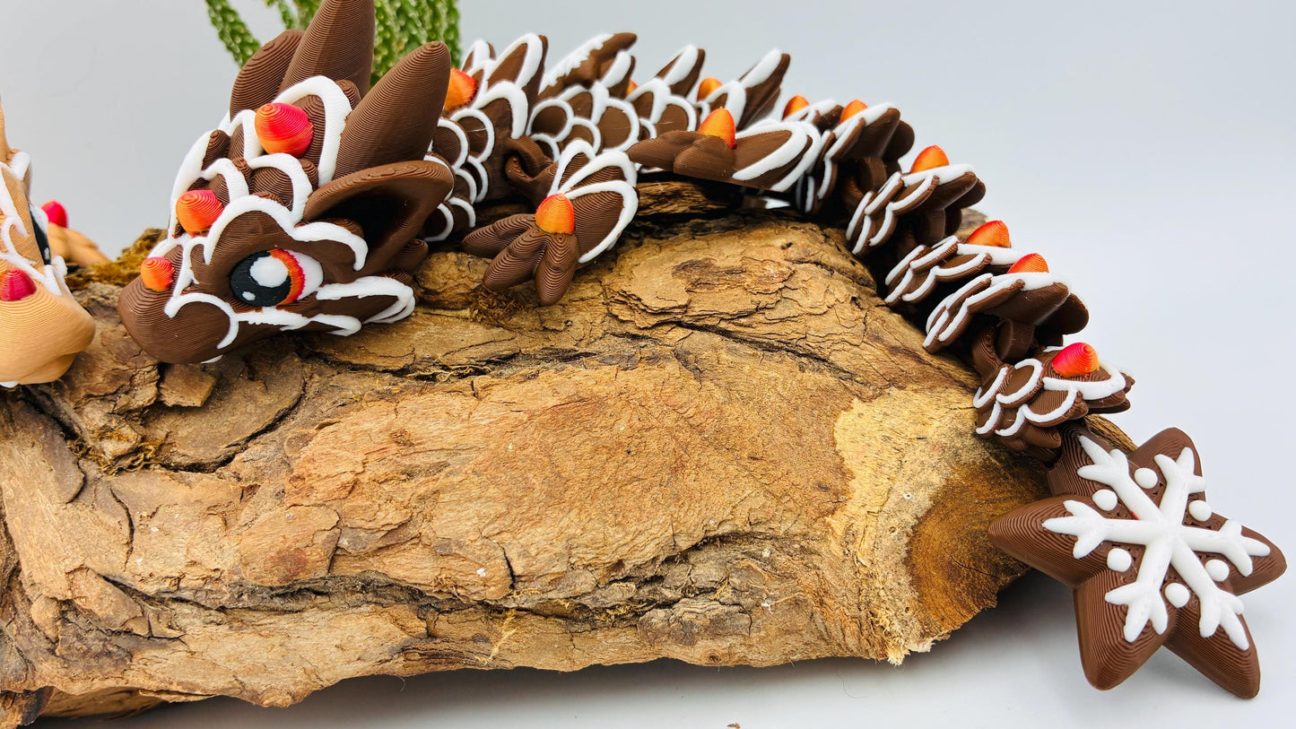 5.) Beweglicher Baby-Lebkuchendrache – Handgemachte süße Weihnachtsdekoration, Geschenk für Fantasy- und Drachenliebhaber