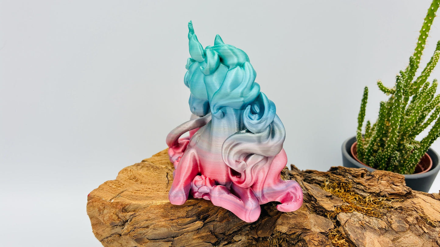 Twilight Einhorn – 3D Stiftehalter & Tischdeko | Mystisch blau/lila Glitzer | Regenbogenfarben für Kinder