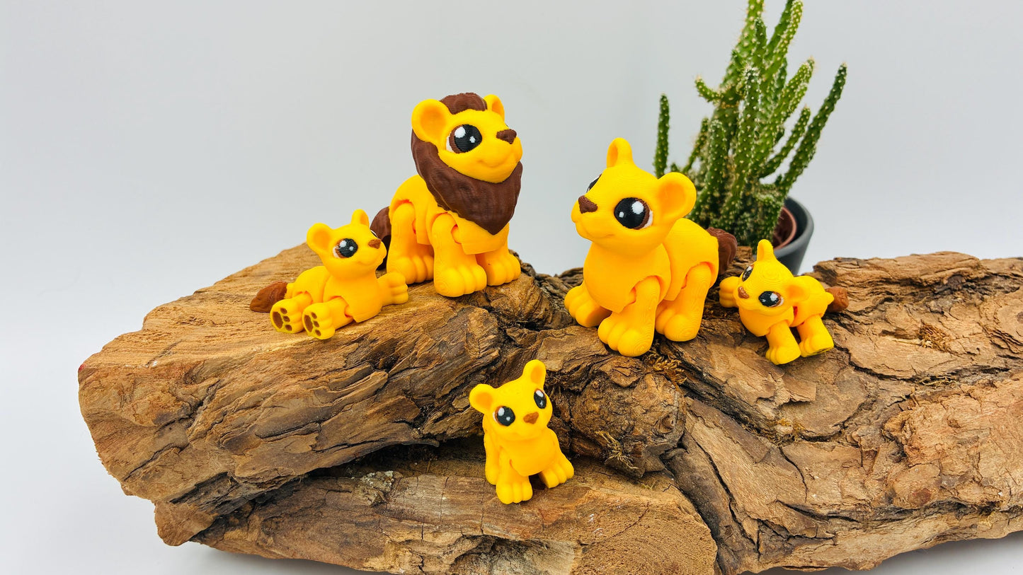 Beweglicher 3D-gedruckter Löwe & Löwin – auch als Baby erhältlich