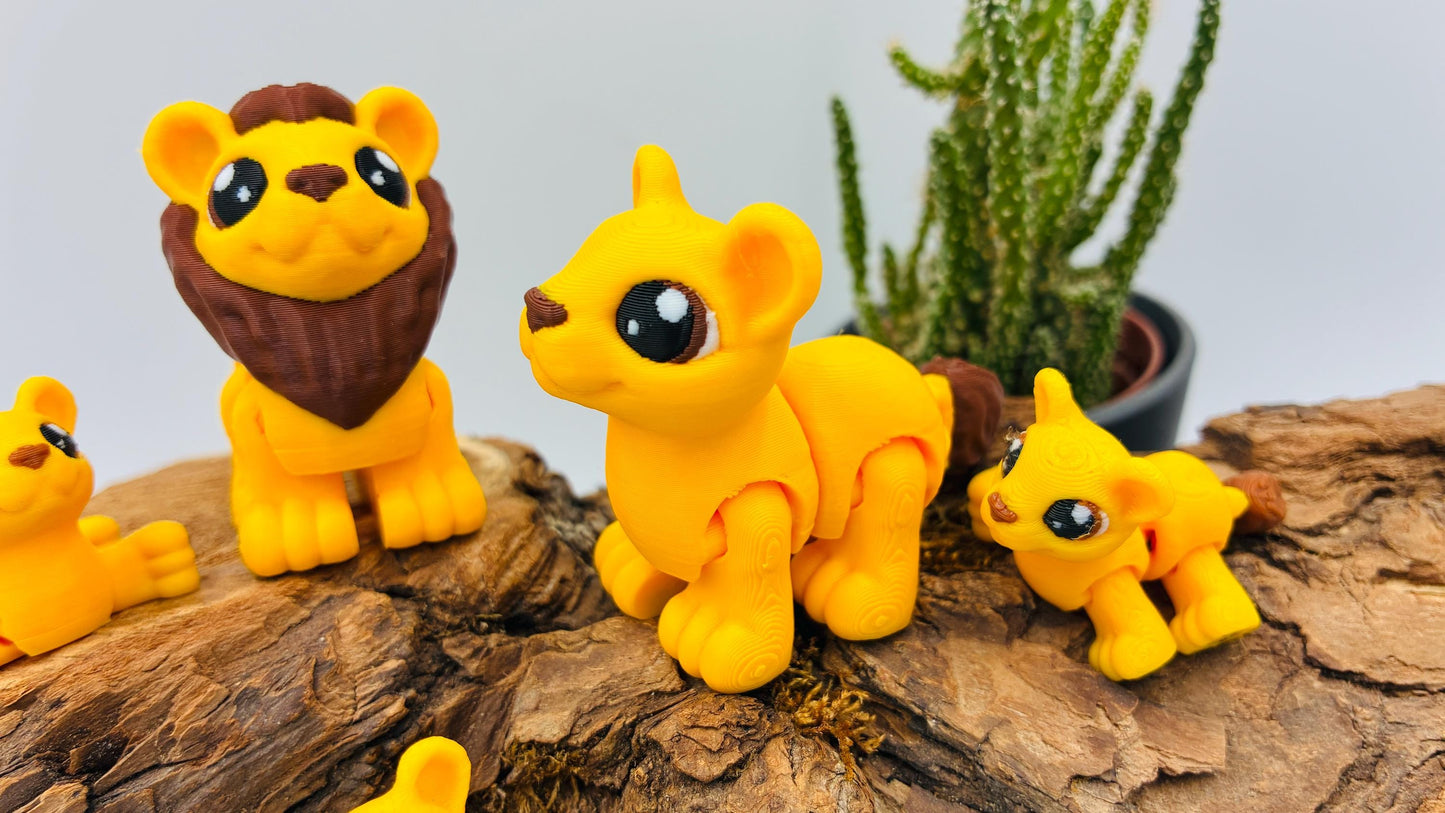 Beweglicher 3D-gedruckter Löwe & Löwin – auch als Baby erhältlich