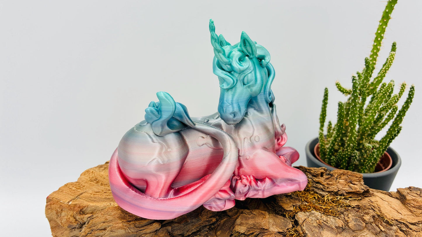 Twilight Einhorn – 3D Stiftehalter & Tischdeko | Mystisch blau/lila Glitzer | Regenbogenfarben für Kinder