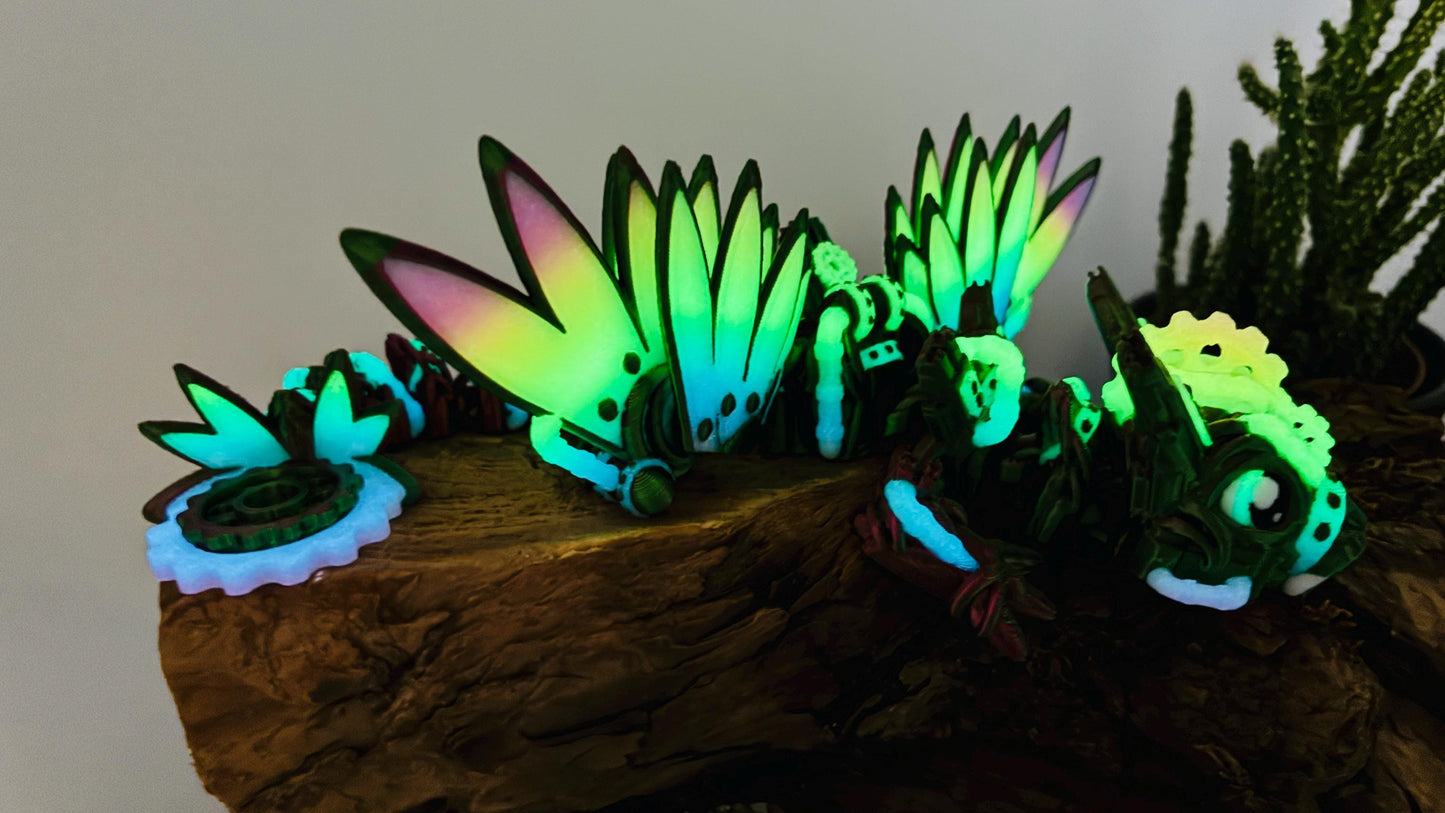 Beweglicher Baby Steampunk Drache – 3D-gedruckt aus nachtleuchtendem PLA – mit oder ohne Flügel