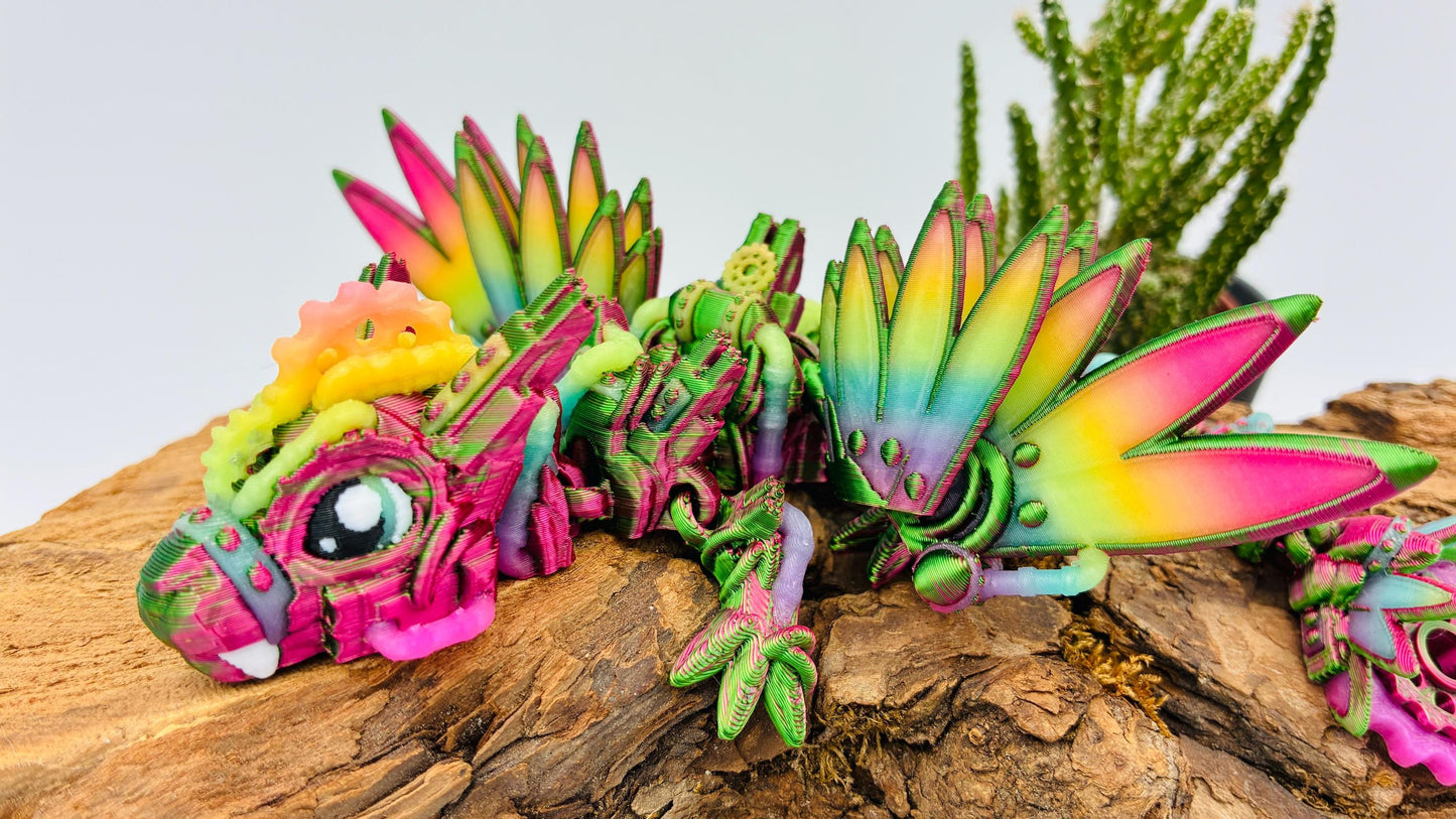 Beweglicher Baby Steampunk Drache – 3D-gedruckt aus nachtleuchtendem PLA – mit oder ohne Flügel