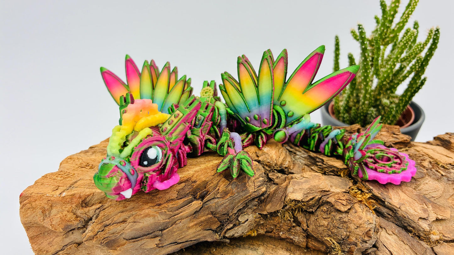 Beweglicher Baby Steampunk Drache – 3D-gedruckt aus nachtleuchtendem PLA – mit oder ohne Flügel