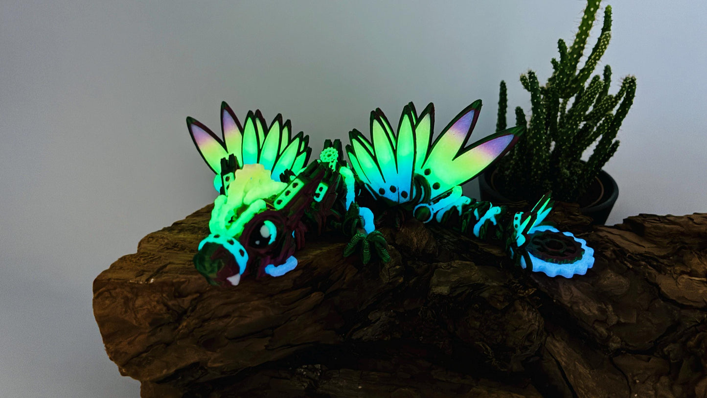 Beweglicher Baby Steampunk Drache – 3D-gedruckt aus nachtleuchtendem PLA – mit oder ohne Flügel
