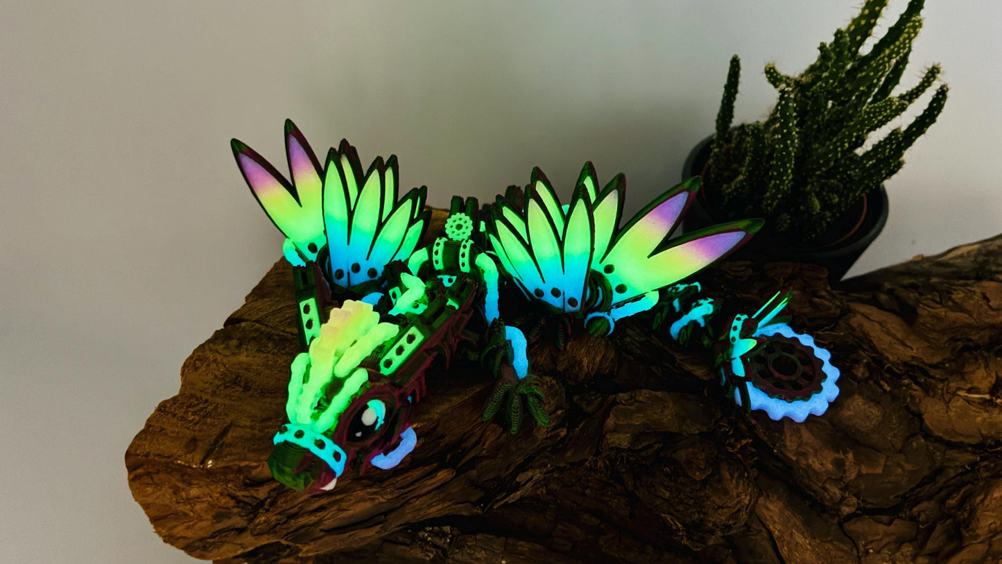 Beweglicher Baby Steampunk Drache – 3D-gedruckt aus nachtleuchtendem PLA – mit oder ohne Flügel