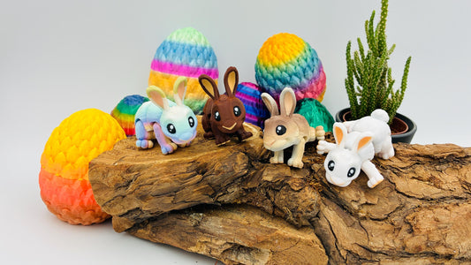 2.) 3D gedruckte Osterhäschen | optional als Schlüsselanhänger | mit Körbchen oder Ei