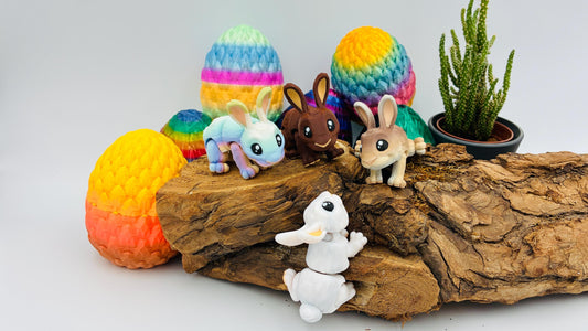 2.) 3D gedruckte Osterhäschen | optional als Schlüsselanhänger | mit Körbchen oder Ei