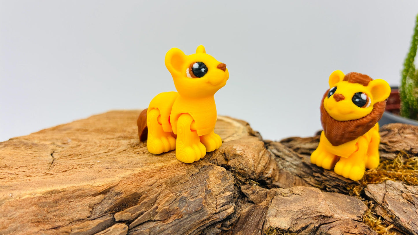 Beweglicher 3D-gedruckter Löwe & Löwin – auch als Baby erhältlich