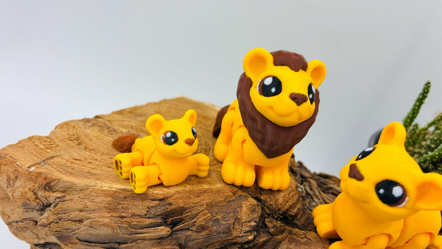 Beweglicher 3D-gedruckter Löwe & Löwin – auch als Baby erhältlich