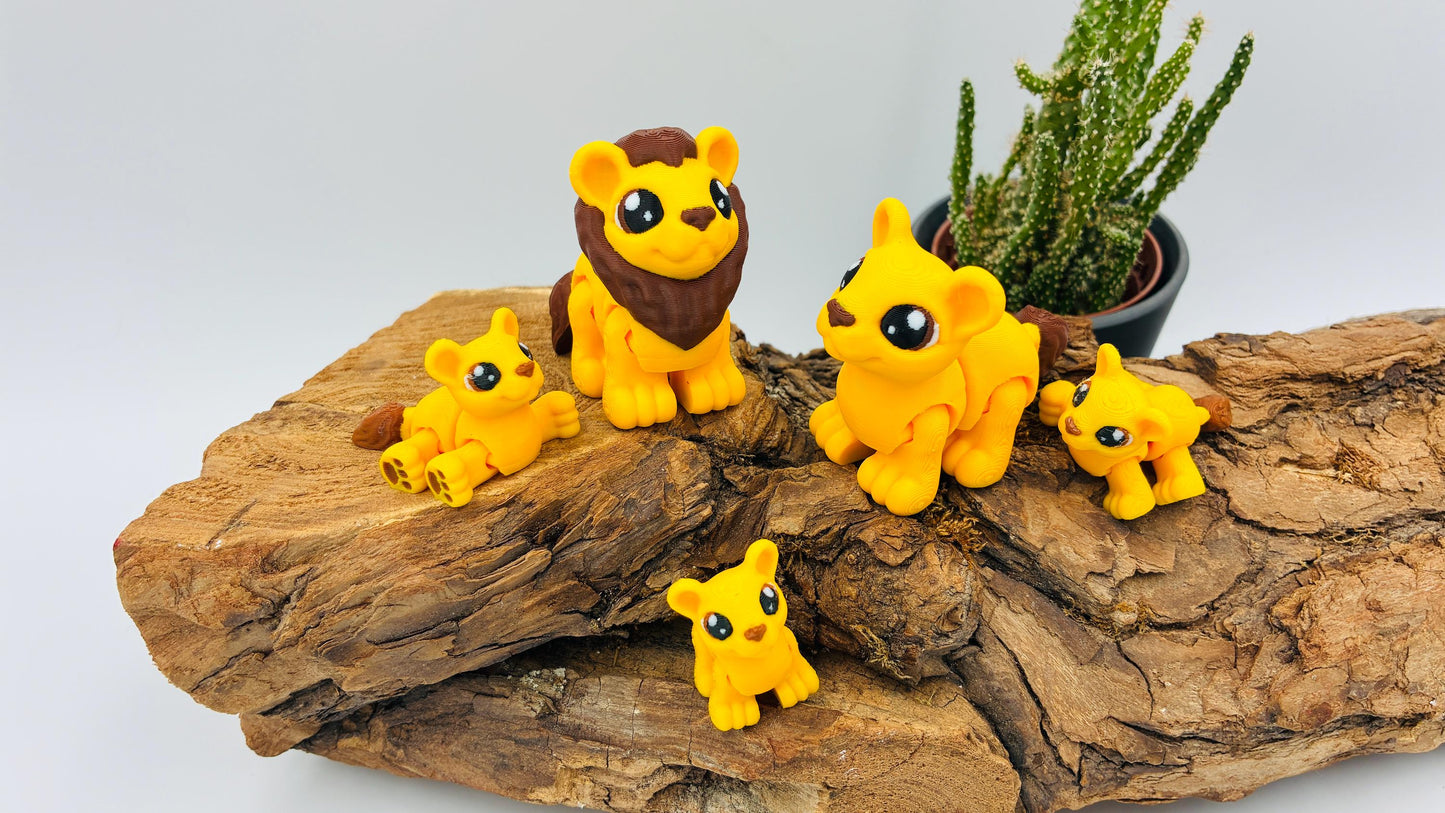 Beweglicher 3D-gedruckter Löwe & Löwin – auch als Baby erhältlich