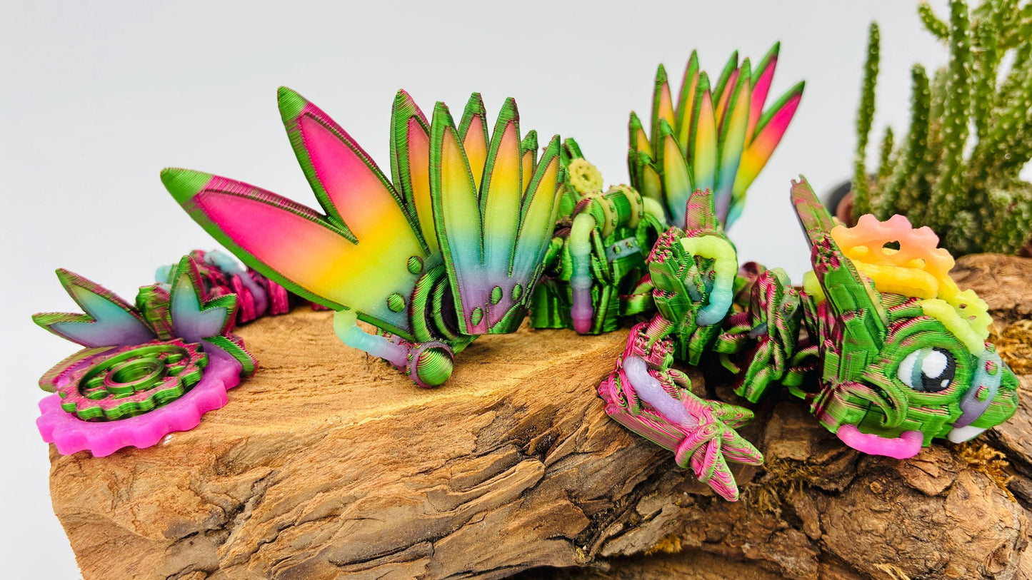 Beweglicher Baby Steampunk Drache – 3D-gedruckt aus nachtleuchtendem PLA – mit oder ohne Flügel