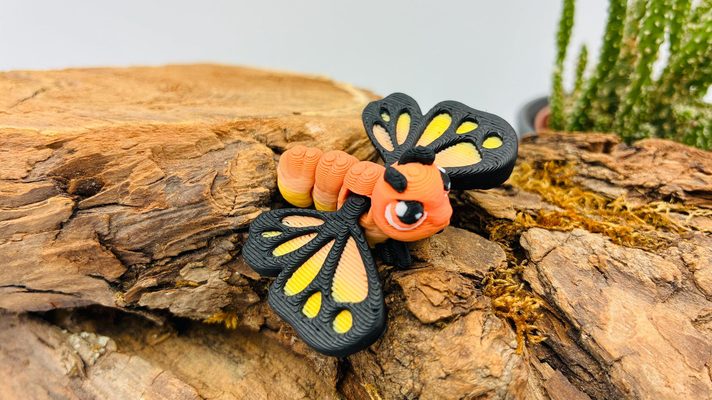 Bewegliche 3D-gedruckte Insekten (Raupe, Schmetterling, Marienkäfer)