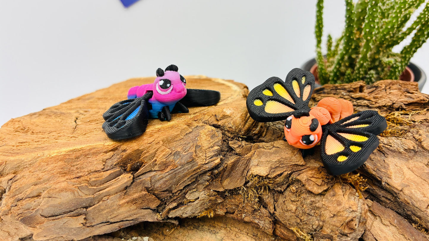 Bewegliche 3D-gedruckte Insekten (Raupe, Schmetterling, Marienkäfer)