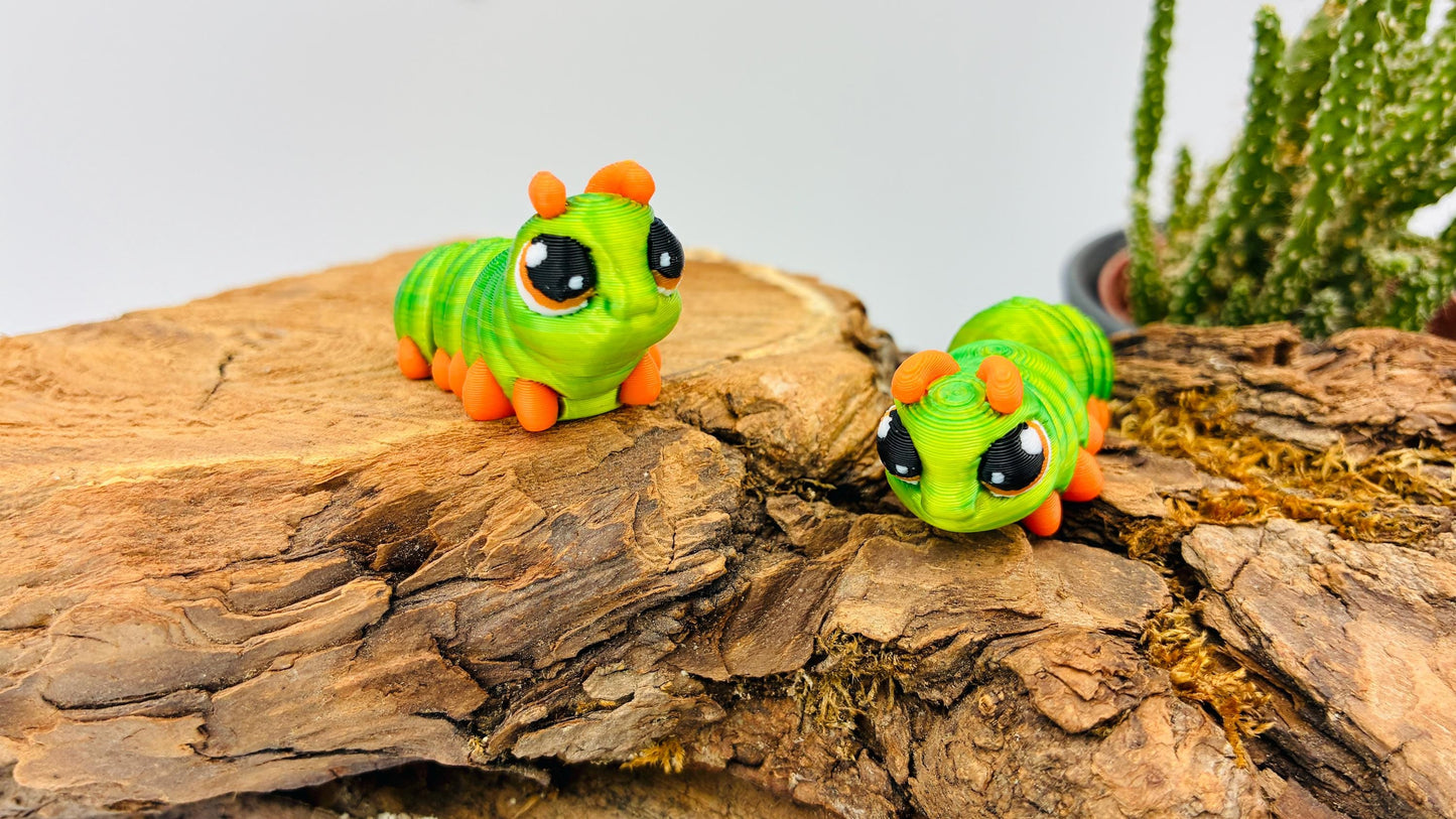 Bewegliche 3D-gedruckte Insekten (Raupe, Schmetterling, Marienkäfer)