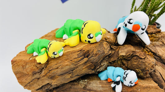 Beweglicher 3D-gedruckter Wellensittich – Grün/Gelb oder Blau/Weiß