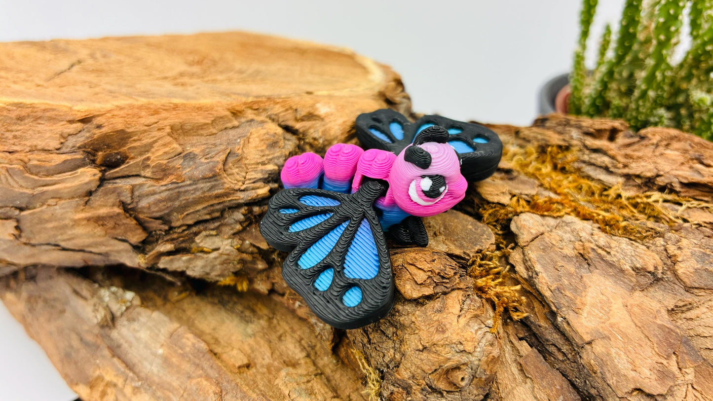 Bewegliche 3D-gedruckte Insekten (Raupe, Schmetterling, Marienkäfer)