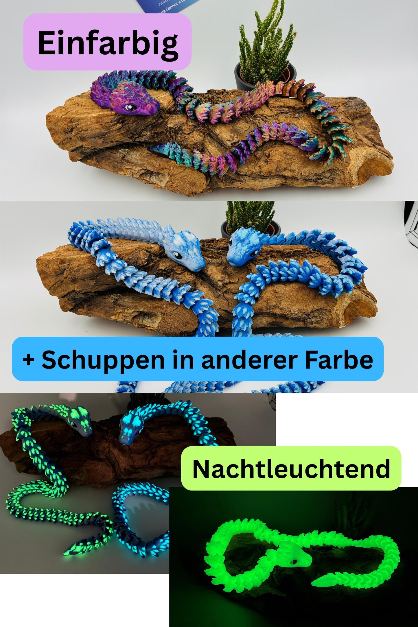 Mystische Edelstein-Schlange – Beweglich & Detailreich | Kristall Schlange | Nachtleuchted | Sternzeichen