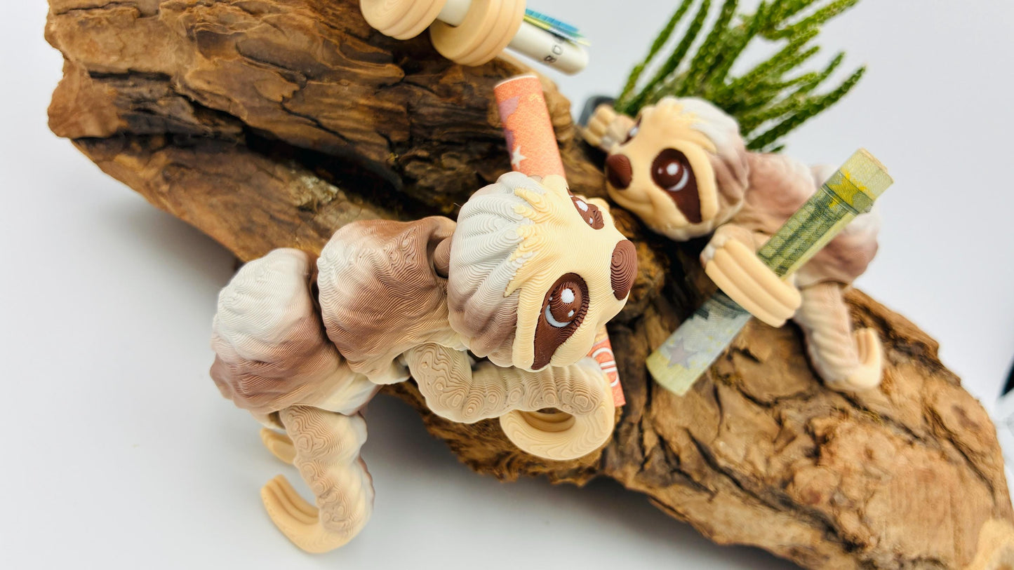 1.) Bewegliches 3D Faultier Geldgeschenk – Originelle Geschenkidee zur Hochzeit, Geburtstag oder Taufe – Optional mit Baum