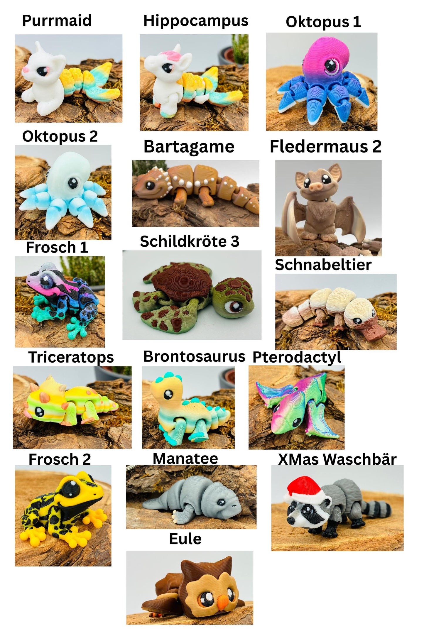 1.) 3D-gedruckte Mini-Tierchen ("Yordelz" 3,5–6,5 cm) – Wähle dein Set oder lass dich überraschen!