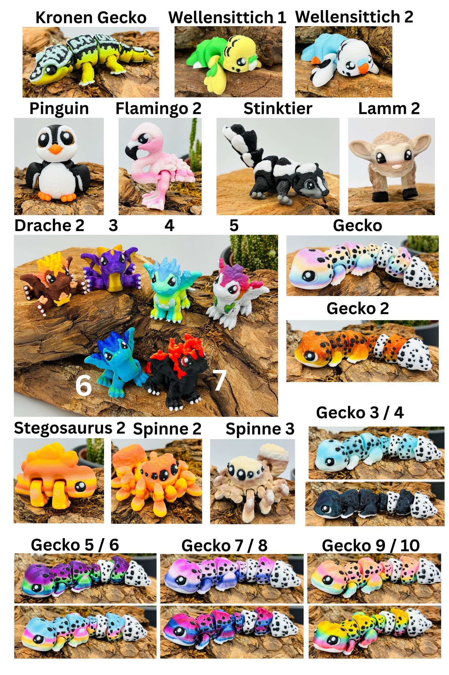 1.) 3D-gedruckte Mini-Tierchen ("Yordelz" 3,5–6,5 cm) – Wähle dein Set oder lass dich überraschen!