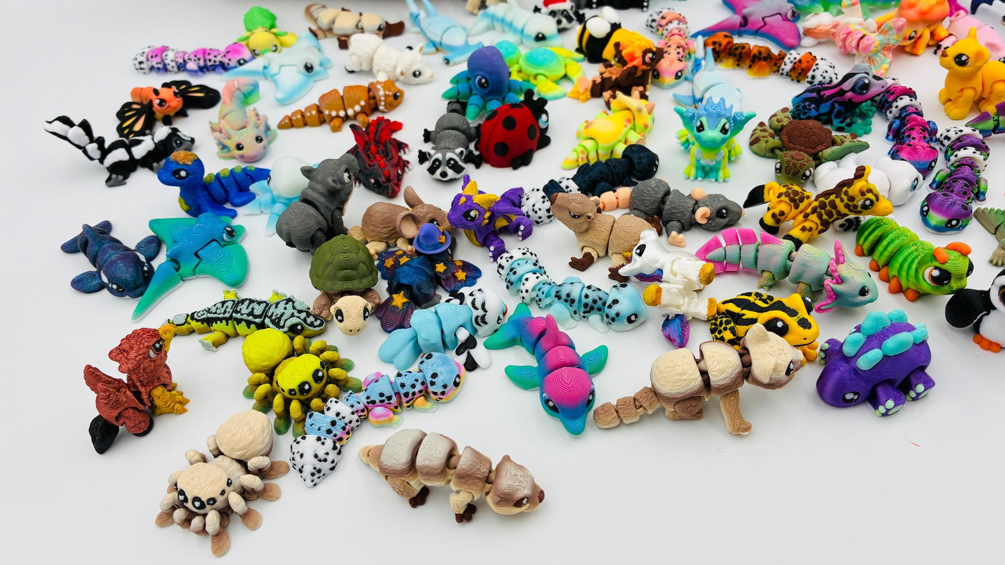 1.) Mystery Yordelz – Überraschungs-Set beweglicher Mini-Tierchen (3D-Druck) - zufällige Mini Figuren | optional mit Überraschungs-Ei