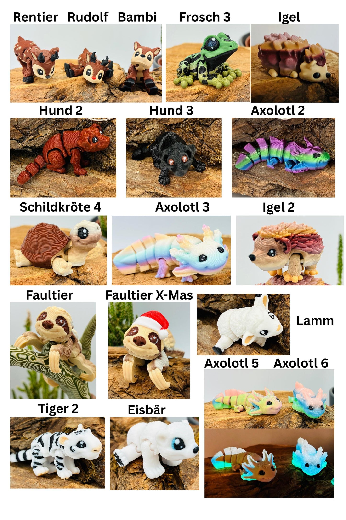 1.) 3D-gedruckte Mini-Tierchen ("Yordelz" 3,5–6,5 cm) – Wähle dein Set oder lass dich überraschen!