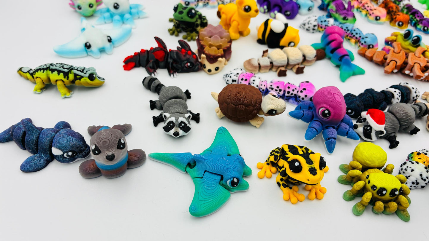 1.) Mystery Yordelz – Überraschungs-Set beweglicher Mini-Tierchen (3D-Druck) - zufällige Mini Figuren | optional mit Überraschungs-Ei