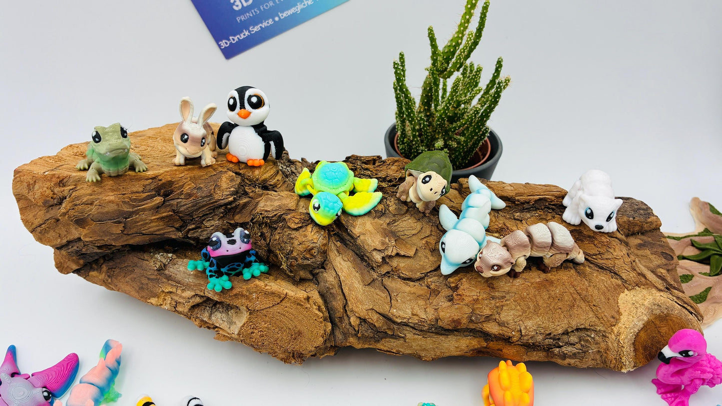 1.) Mystery Yordelz – Überraschungs-Set beweglicher Mini-Tierchen (3D-Druck) - zufällige Mini Figuren | optional mit Überraschungs-Ei