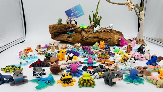 1.) Mystery Yordelz – Überraschungs-Set beweglicher Mini-Tierchen (3D-Druck) - zufällige Mini Figuren | optional mit Überraschungs-Ei
