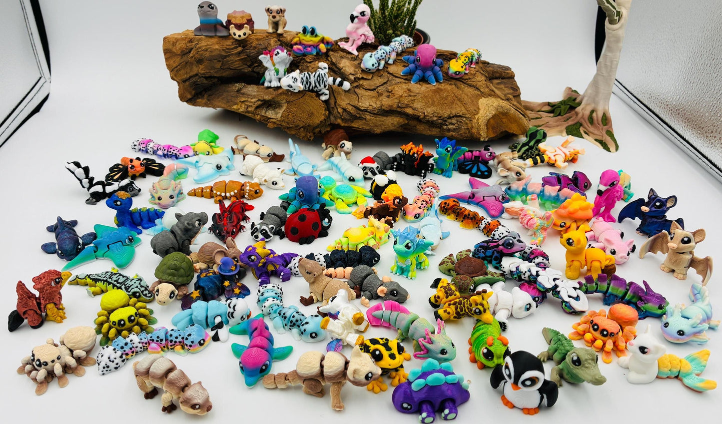 1.) Mystery Yordelz – Überraschungs-Set beweglicher Mini-Tierchen (3D-Druck) - zufällige Mini Figuren | optional mit Überraschungs-Ei