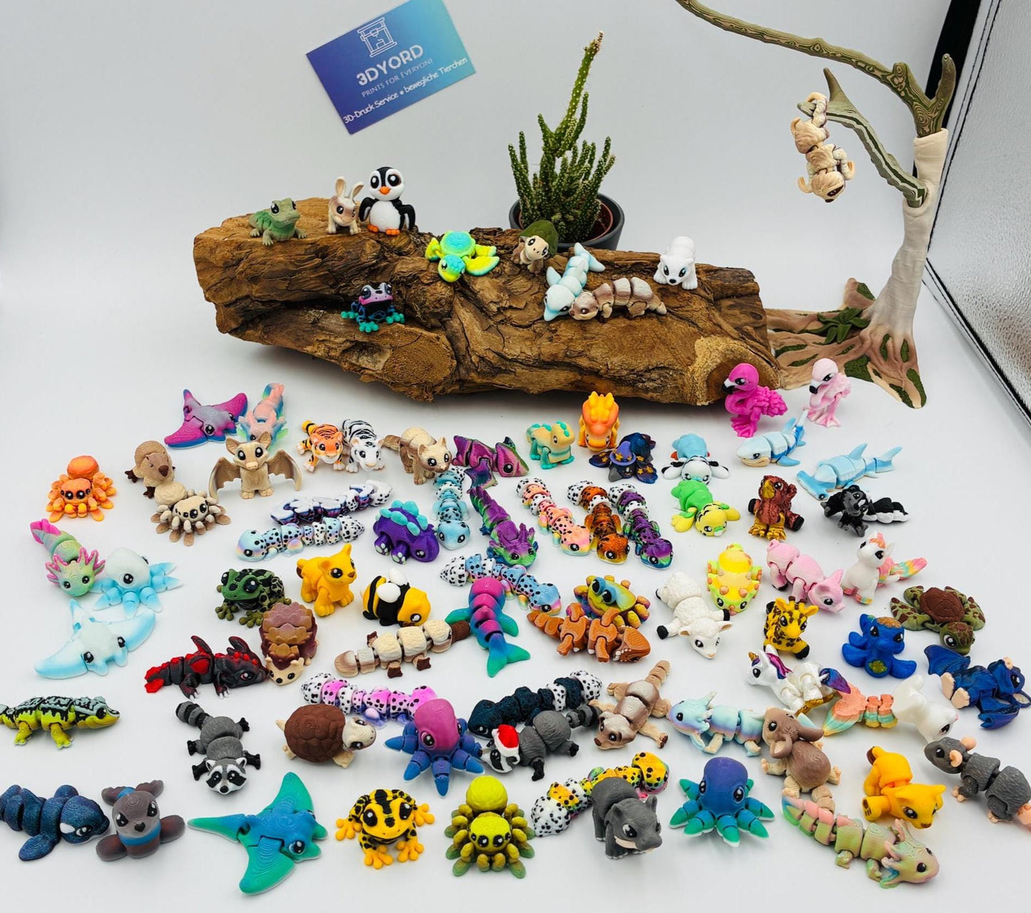 1.) Mystery Yordelz – Überraschungs-Set beweglicher Mini-Tierchen (3D-Druck) - zufällige Mini Figuren | optional mit Überraschungs-Ei