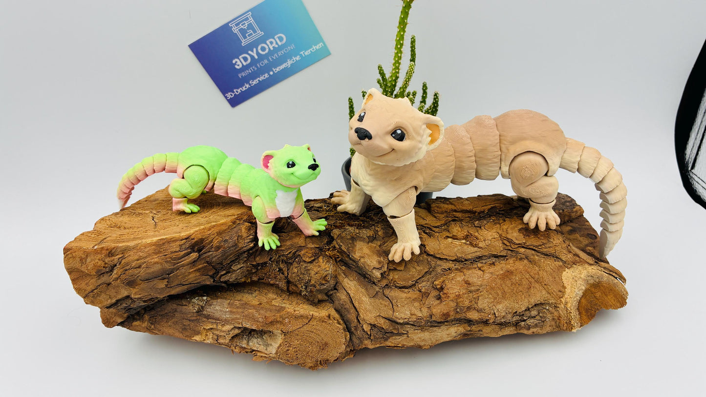 Bewegliches 3D-gedrucktes Frettchen – Flexi Tierfigur in Wunschfarbe & 3 Größen